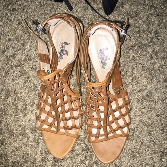 BELLE SIGERSON MORRISON EUC REAL LEATHER WEAVE PEEP TOE SHOES 8.5 - Picture 6 of 14